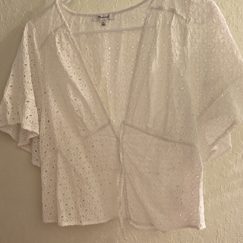 Madewell Ivory Eyelet V-Neck Blouse - Picture 3 of 3